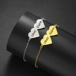 Sipuris Custom Double Name Bracelet For Women Men Stainless Steel Engrave Name Love Heart Pendant Couple Jewelry Christmas Gifts