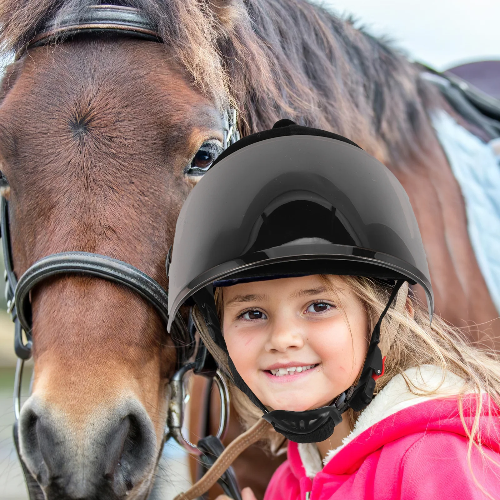 فروسية مع عدسة ملونة للشاي، معدات أمان لركوب الخيل، مقاومة للصدمات، مريحة لركوب الخيل #4