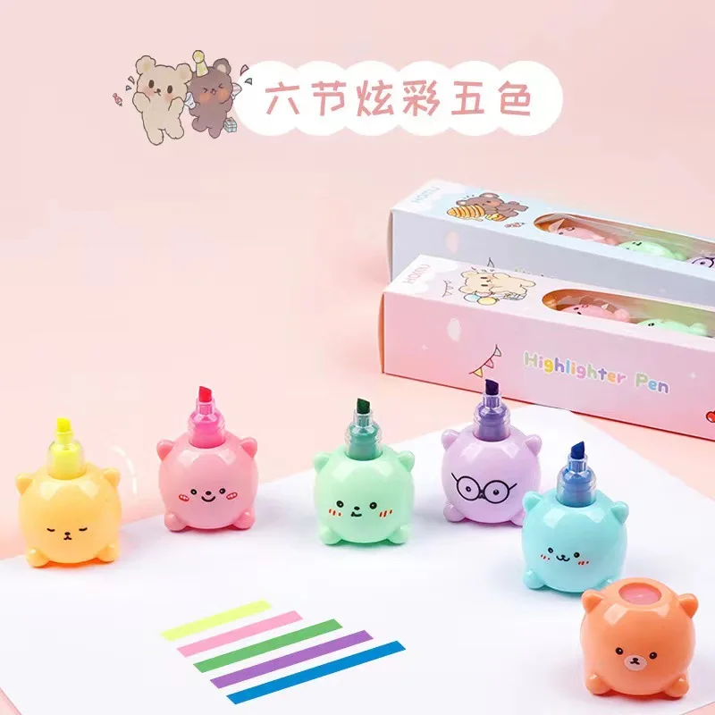6 قطعة/المجموعة Kawaii السمين الدب علامات الفن علامات بطانة مجلة Diy بها بنفسك الفن لوازم الرسم الطلاء ماركر لطيف القرطاسية هدية