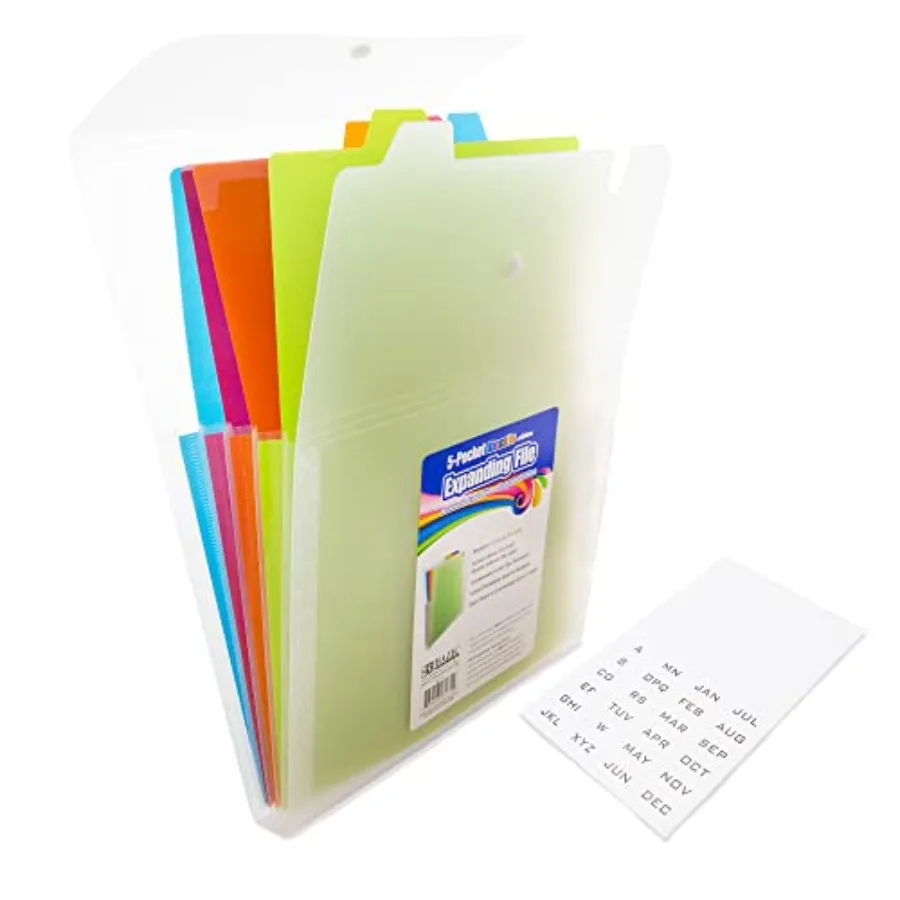 

5-Pocket Vertical Expanding File, Letter Size, Accordion Poly Body, for School Office Documents