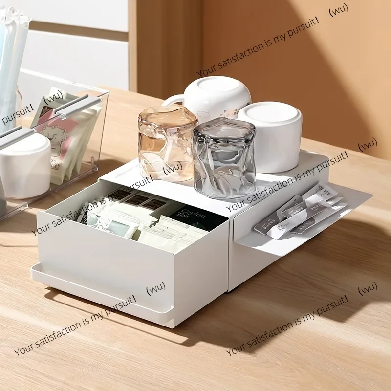 1 set of metal countertop storage box with drawers, coffee machine holder for storage