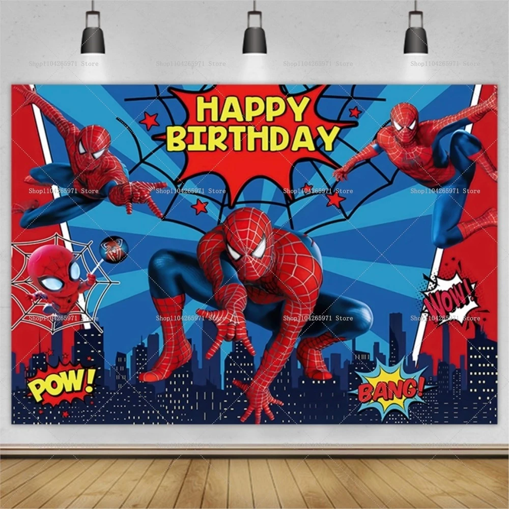 Marvel Spider-Man Happy Birthday Hintergrund, Cartoon-Superhelden-Fotohintergrund, Banner für Jungen, Babyparty-Dekoration