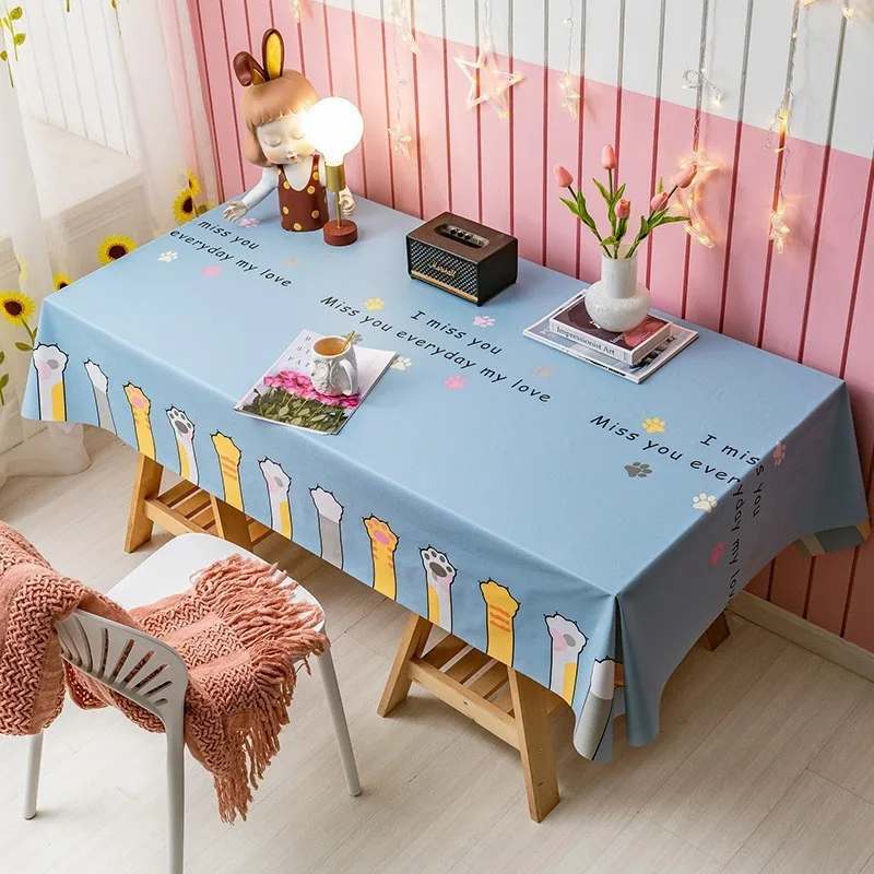 Tablecloth PVC Rectangular Student Dormitory Decoration Waterproof Oil-free Washable Desk Pad Table Cover Cute Harmless Durable