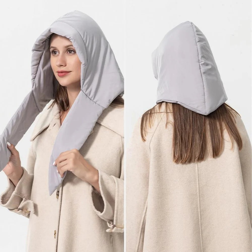 Winter Women\'s Head Hooded Hat Down Cotton Headscarf Warm Hood Unisex Windproof Pullover Beanies Skullies Cap Outdoor Neck Hood