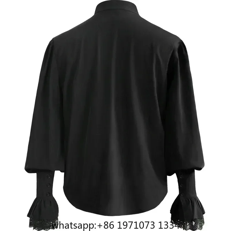 Men Pirate Shirt Vampire Renaissance Victorian Steampunk Gothic Ruffled Medieval Halloween Cosplay Costume Clothing Chemise Tops