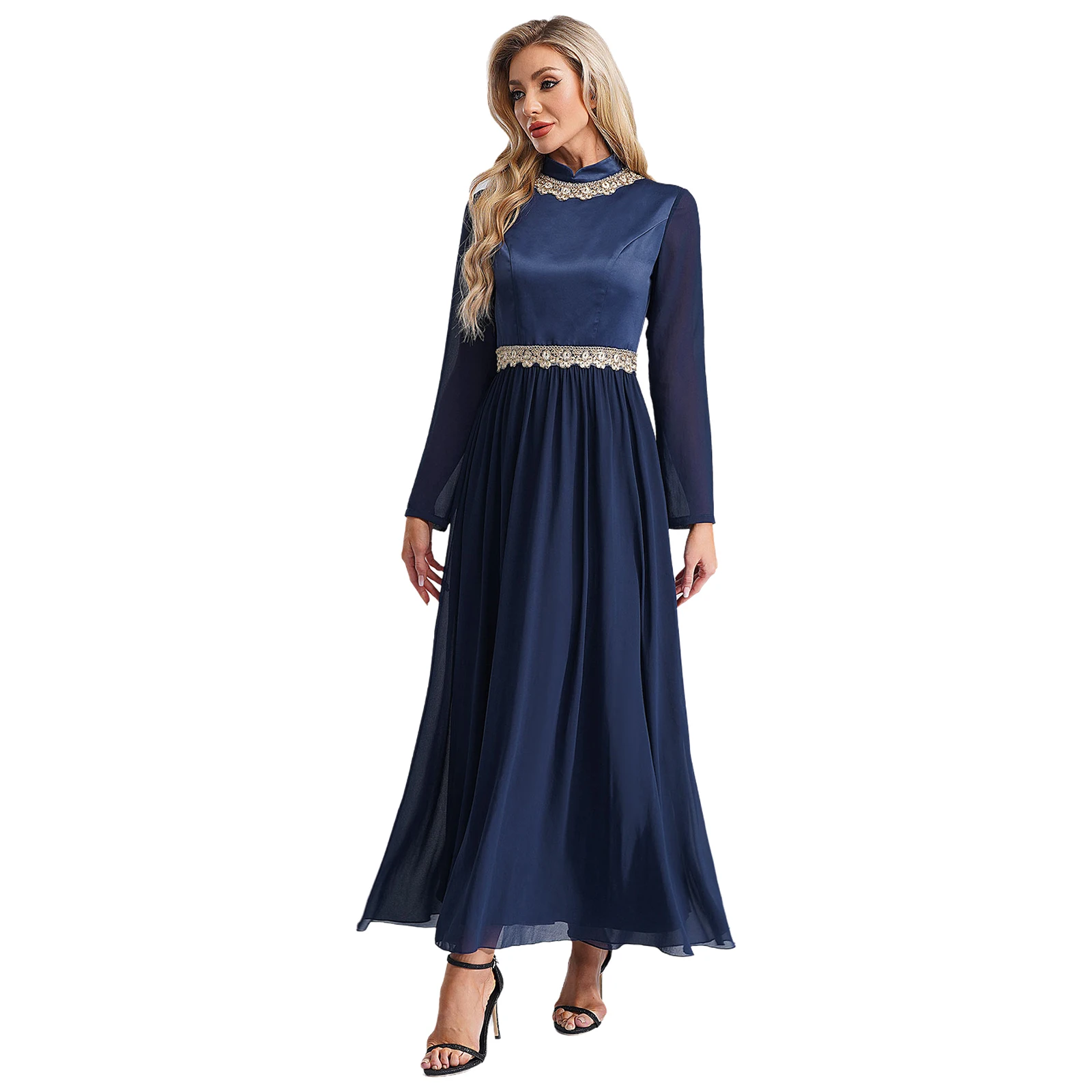 Abiti da donna in chiffon Abito maroccanico Eid intrecciato metallizzato per occasioni speciali Abito da celebrazione per feste serali