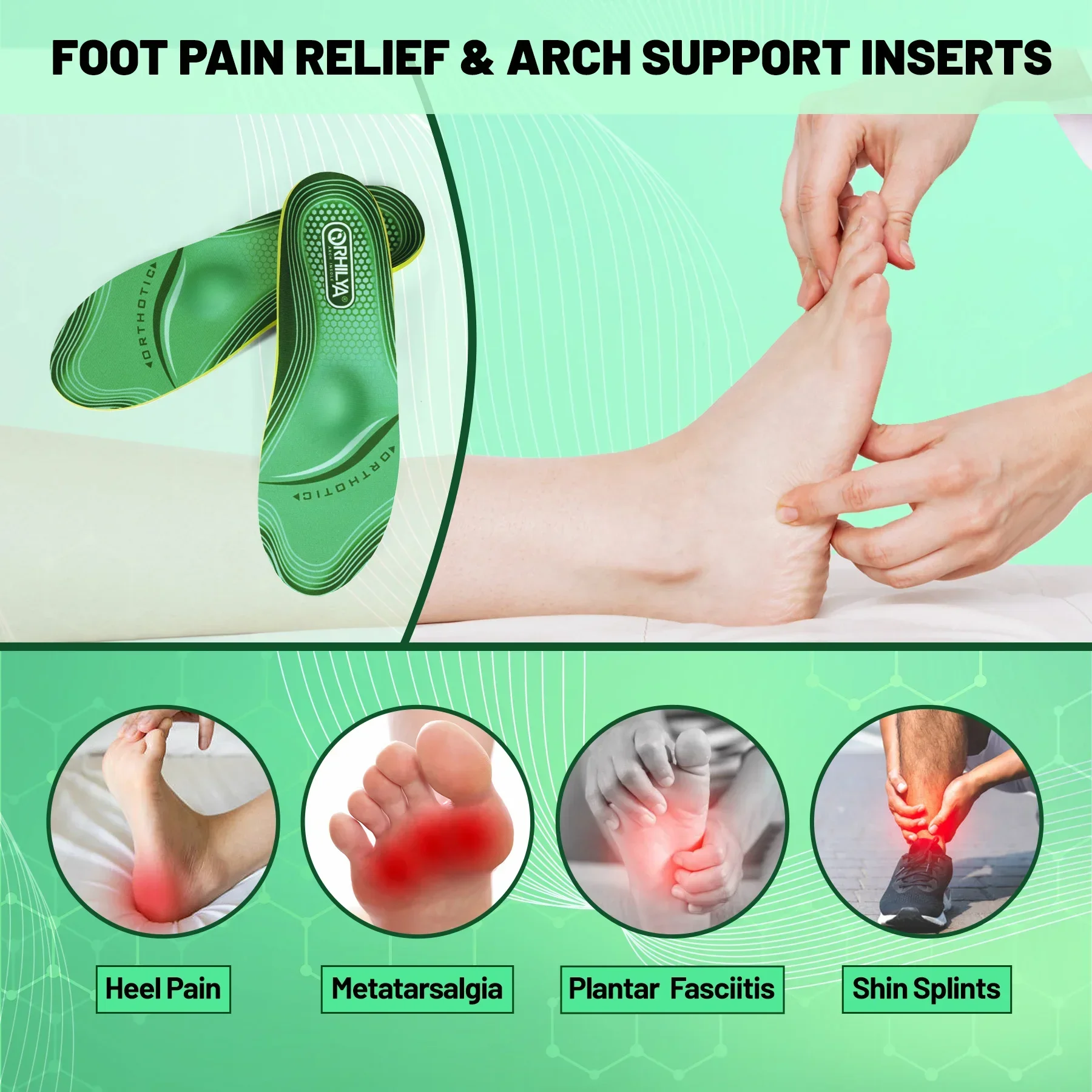 iFitna Plantar Fasciitis Relief Orthopedic Insole Flat Feet High Arch Support Insert Metatarsal Pain Men&Women Standing All Day