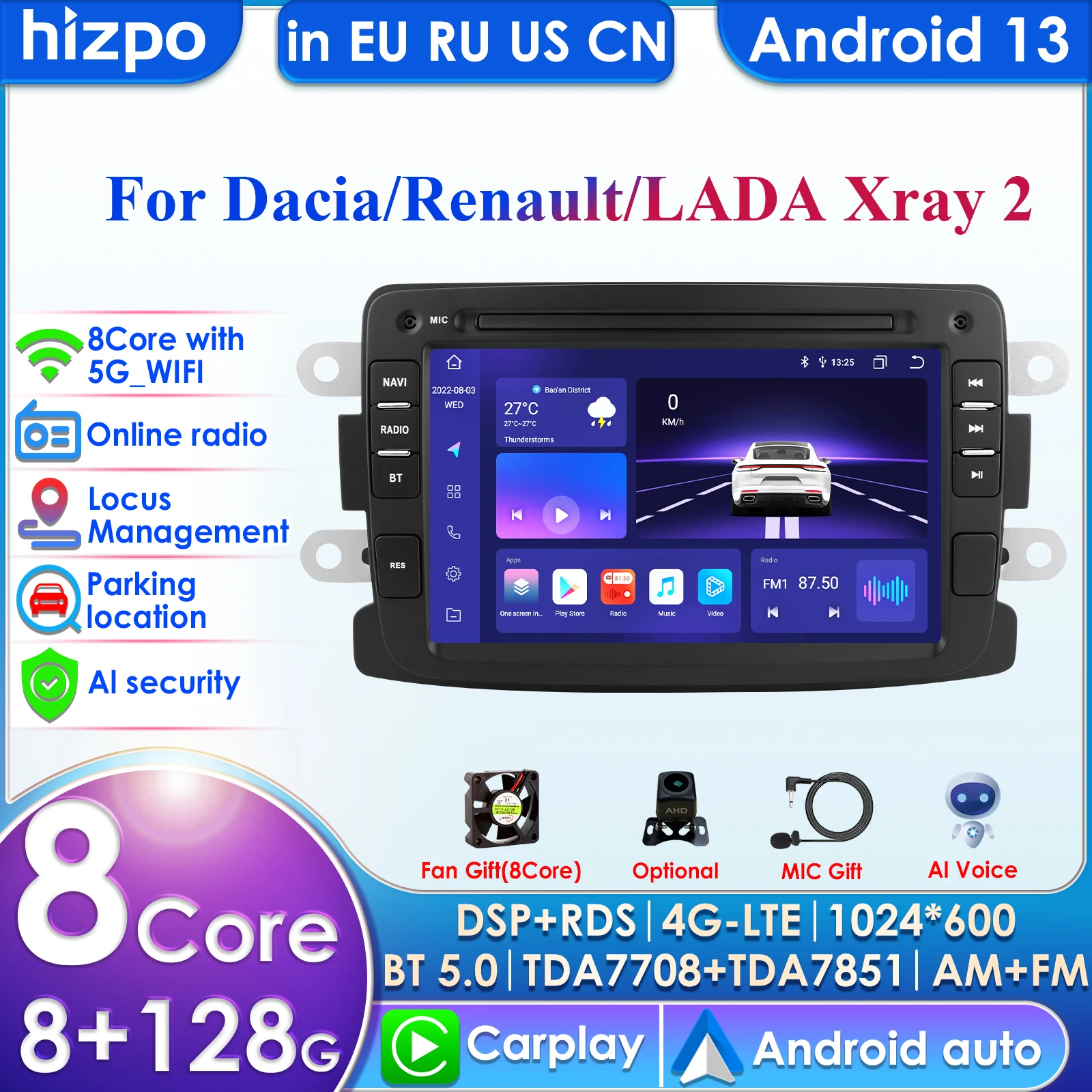 4G CarPlay AI System Android Car Radio for Dacia Sandero Duster Renault Captur Lada Xray 2 Logan 2 Multimedia GPS 2din Autoradio