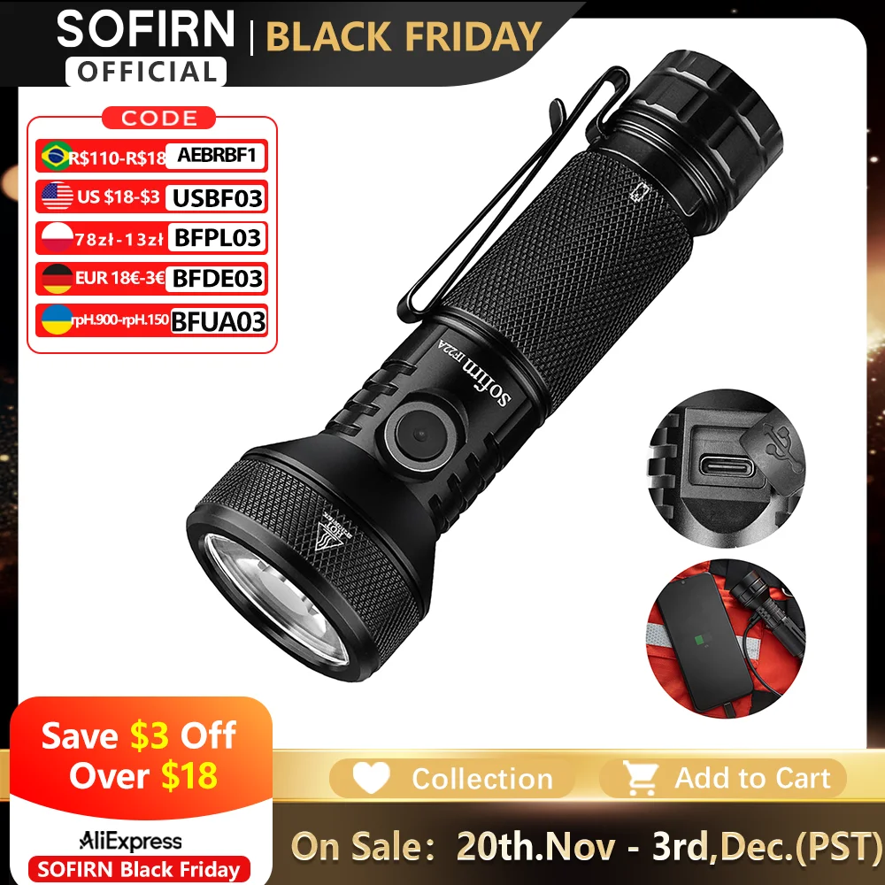 yZ[zSofirn IF22A 2100lm d 21700 ͂ȃCg SFT40 LED 629 [g USB C [d[dX[g[`