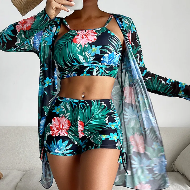 New 2025 Swimsuits Print Tankini Sets Female Swimwear Push Up For Beach Wear Three-Piece Bathing Suits Pool Women Swimming Suit