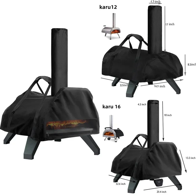 Cubierta de poliéster negro para horno de Pizza, cubierta antipolvo ajustável impermeável para Karu12/16 Karu16, Patio al aire l