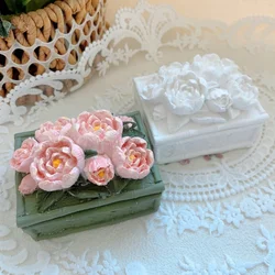 Flower Lid Storage Box Aromatherapy Gypsum Silicone Mold Square Jewelry Box Coment Container Ornament Moulds