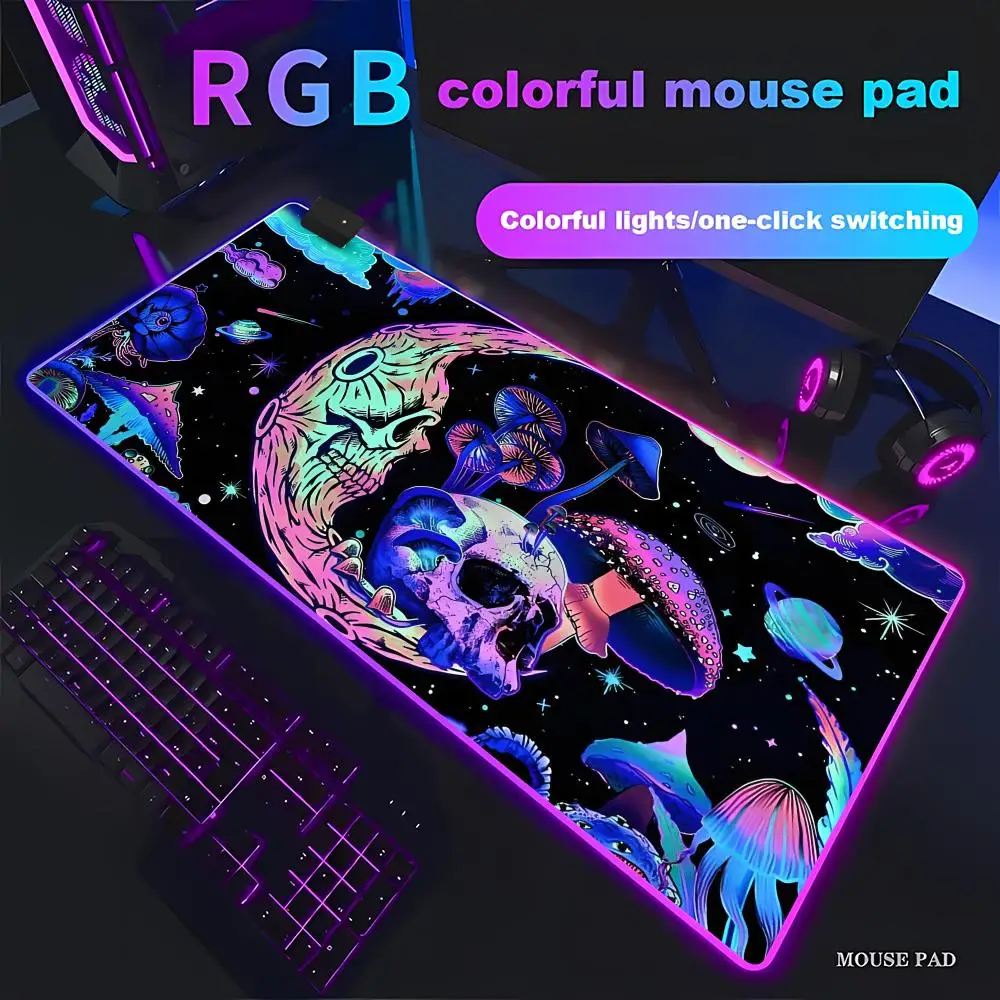 

Психоделический гриб RGB коврик для мыши большой фиолетовый лунный ковер светящийся череп игровой шкаф коврик для мыши, коврик для ноутбука звездного неба