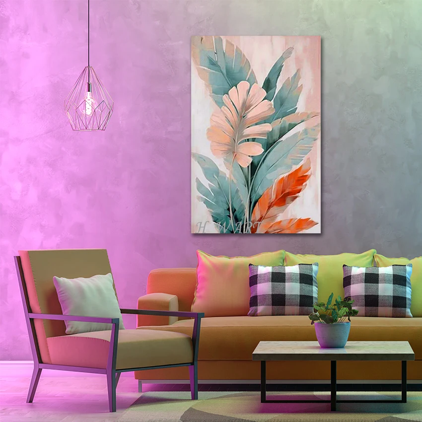 

Растительные абстрактные картины, художественный пейзаж, ручной рисунок, современный дизайн, украшение на холсте, акриловая текстурированная стена