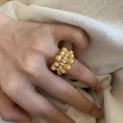 French vintage hand-brushed ribbon coffee bean ring fashionable golden zircon finger accessory