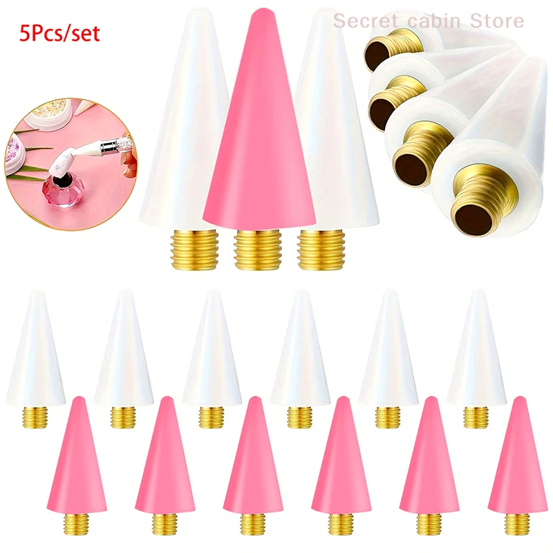 

5Pcs Nail Art Dotting Wax Pen Replaceable Head Nail Beads Rhinestones Gems Picker Pen Self-adhesive Manicure Tools