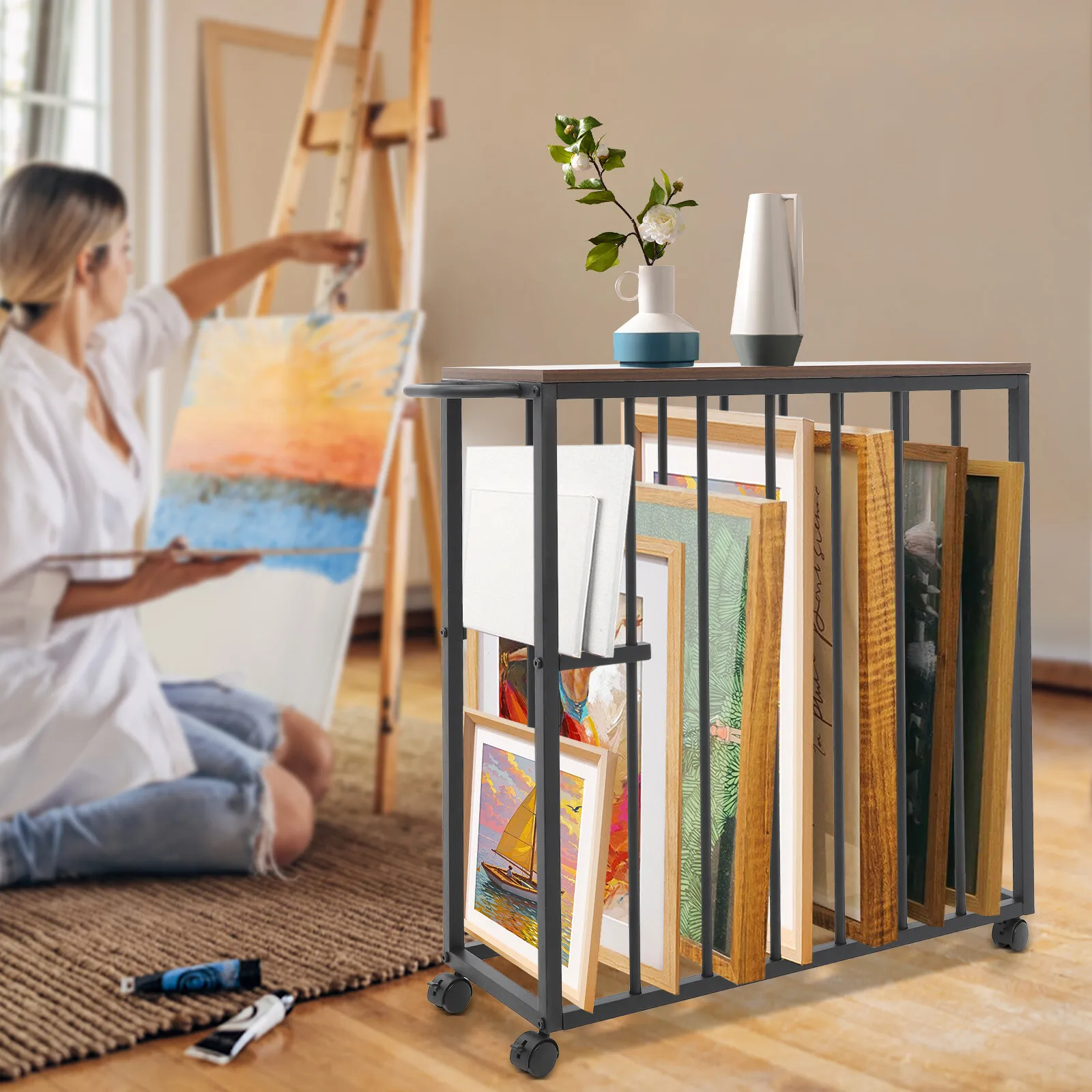 

Large Art Storage Rack Drying Painting Canvas Stand Modern Display Shelf US