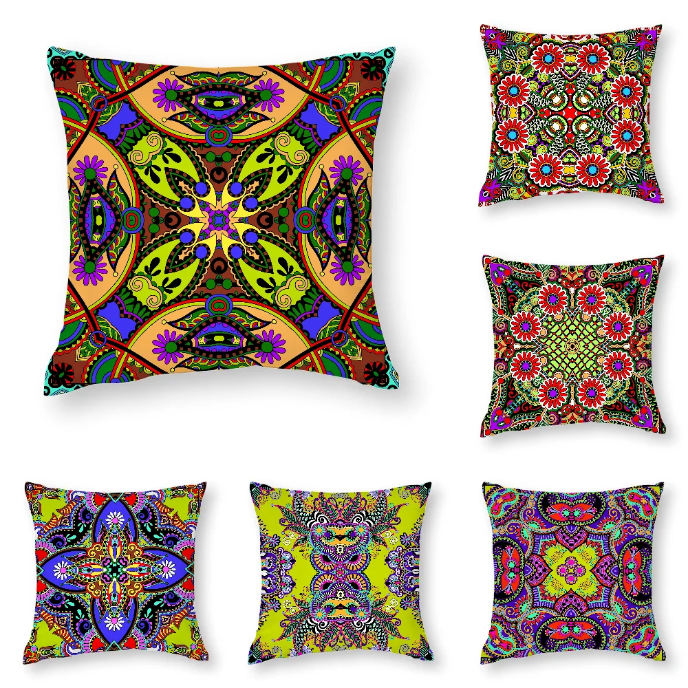 

Mexican Huichol Pattern Pillow Case 3D Print Polyester Fiber 45*45 cm Home Sofa Throw Pillow Cover Decoration Festival Gift