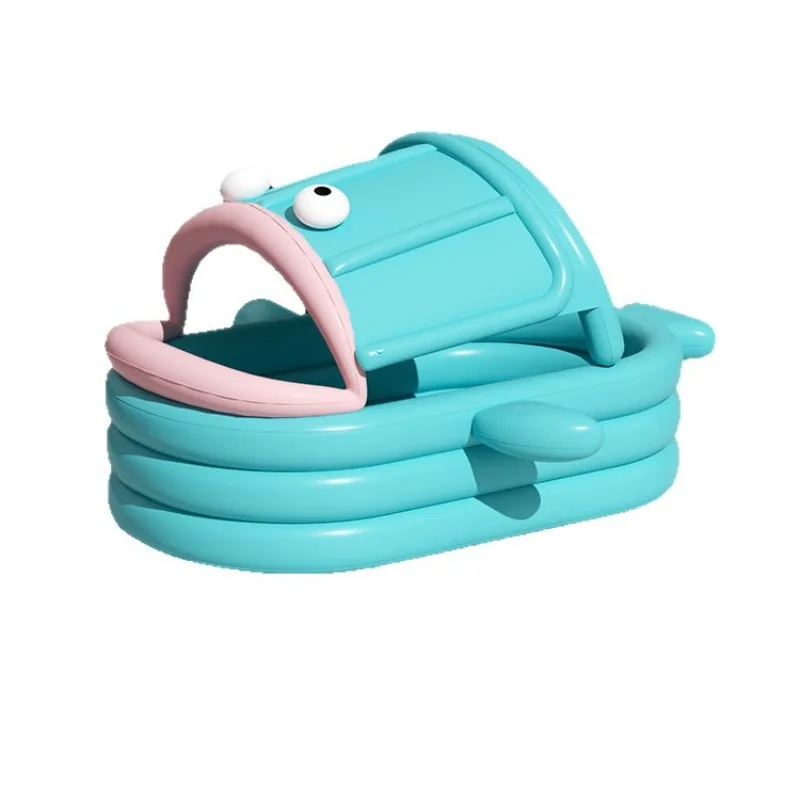 カクレクマノミ柄の子供用インフレータブルプール、幼児用スプラッシュプール、屋外サンキャノピー付き、持ち運び可能、簡単設置、耐久性のあるPVC製ホットタブ（屋外用）