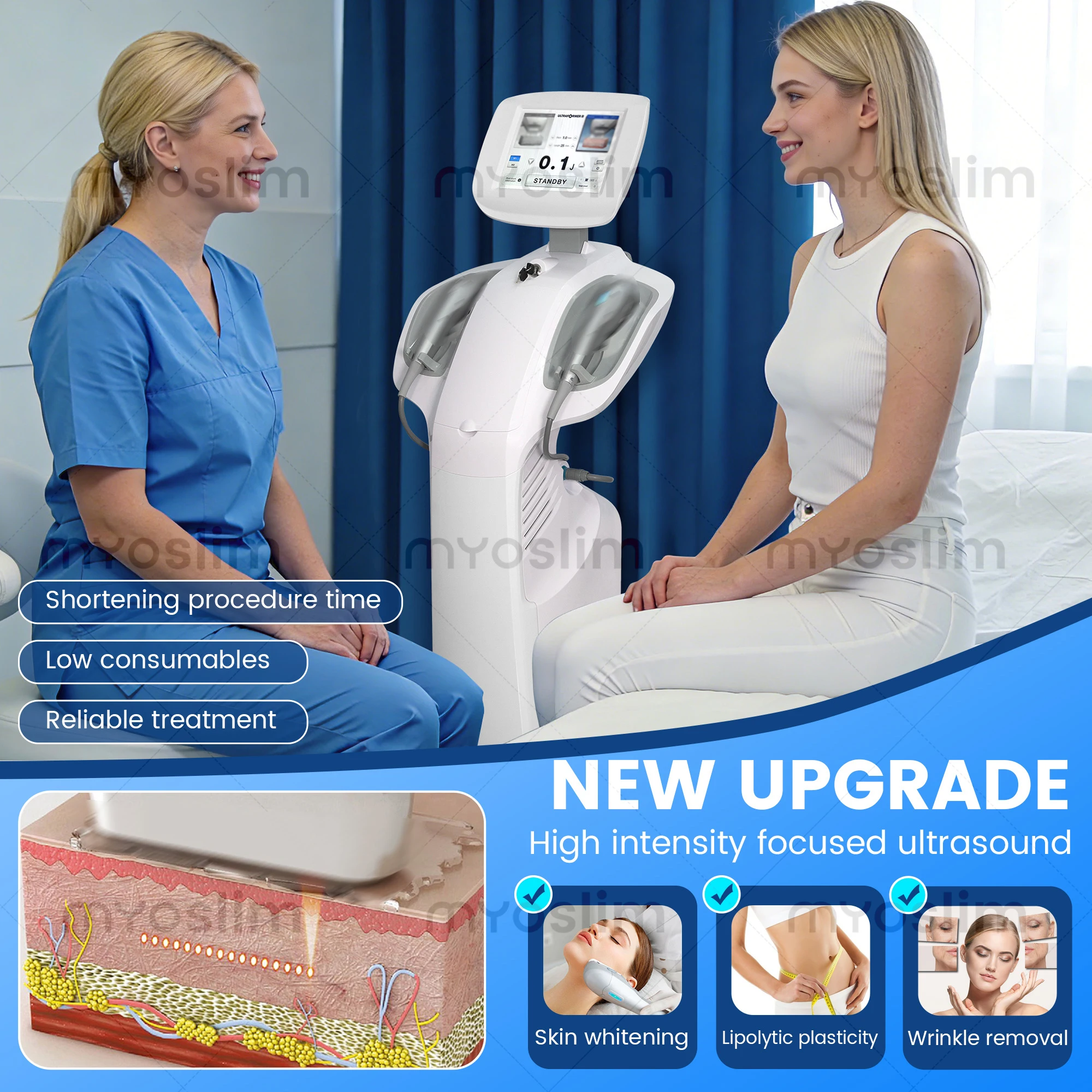 Appareil de beauté multifonction 7D pour la maison, machine de lifting du visage de bureau pour la réduction des rides et le traitement de l'acné, soin de la peau CE