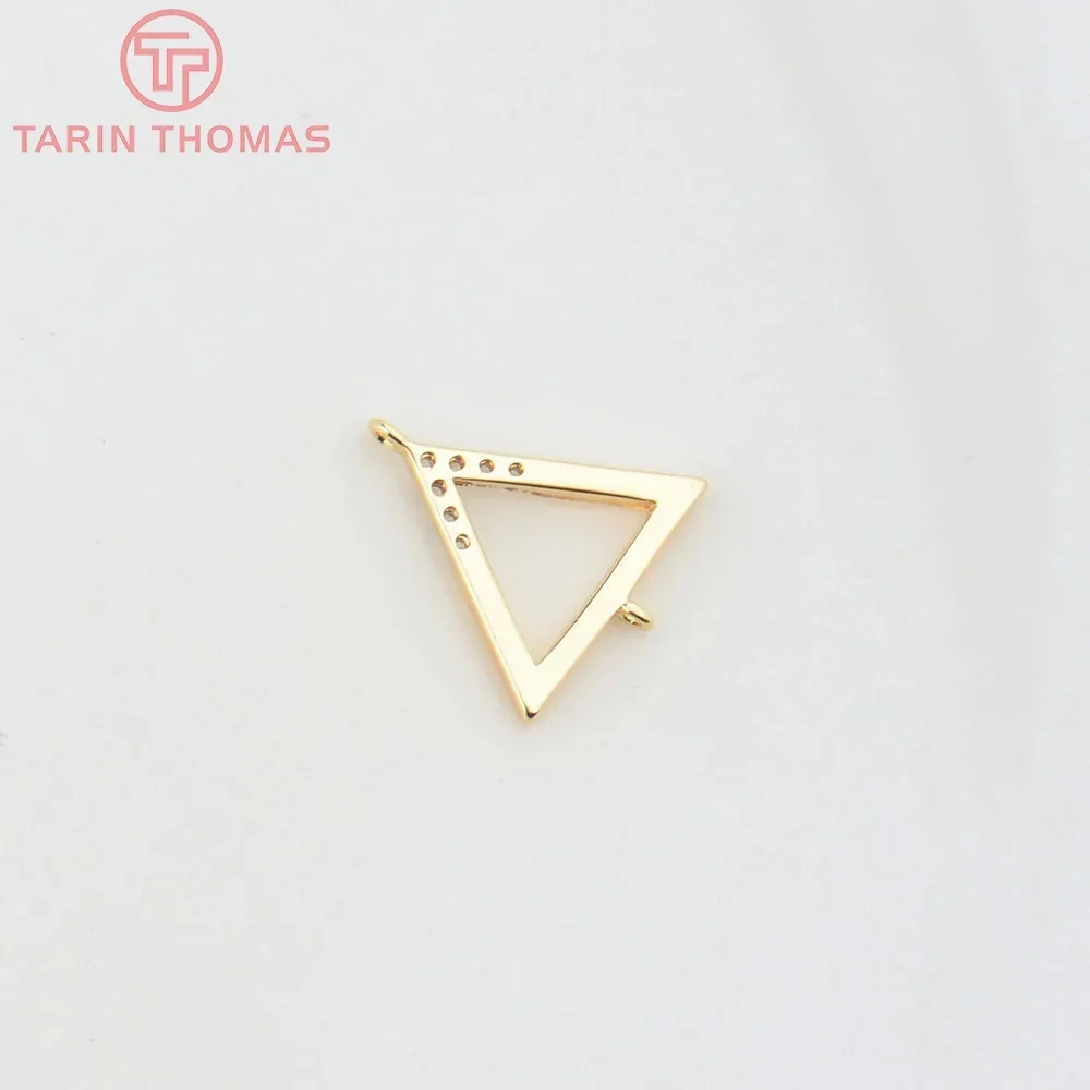 (4780) 6PCS 12x14MM 24K Gold Color Brass with Zircon Triangle 2Hole Pendants High Quality DIY Jewelry Making Findings Wholesale