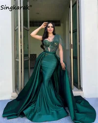 Hunter Green Dubai Evening Dresses With Detachable Train 2024 Beading Crystal Wedding Reception Party Prom Gowns Vestidos