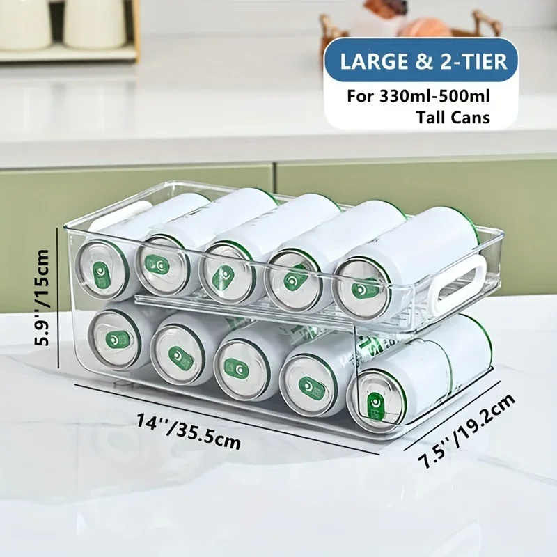 1/2Tier Rolling Soda Can Storage Organizer for Tall Skinny Soda/Pop Cans Soda Can Dispenser for Refrigerator Fridge Can Drink