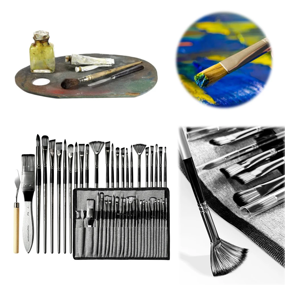 

24pcs Nylon Brush Set Oil Painting Brushes Different Shape Artist Paint Brushes Wooden Handle Acrylic Brushes Art Supplies