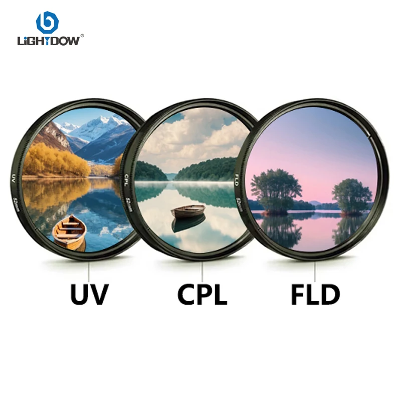 Lightdow Camera Filter Set UV+CPL+FLD 3 in 1 Lens Filter Set with Bag 49MM 52MM 55MM 58MM 62MM 67MM 72MM 77MM 82MM