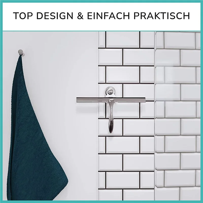 

ABVC 2X очень широкий ракель для душа 30,5 см из нержавеющей стали с силиконовой губой - ракель для душа с держателем на присоске