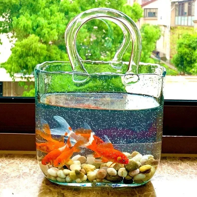 Portable Glass Flower Vase Creative Fish Tank for Goldfish Beautiful Home Desktop Decoration Practical Vase LivingRoom Decor