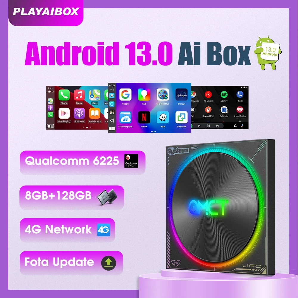 CarPlay Ai Box Ambient Led Android 13 Wireless Carplay Android Auto SMD6225 8G+128G For Volvo Benz Chery Mg Hyundai Lexus kia VW