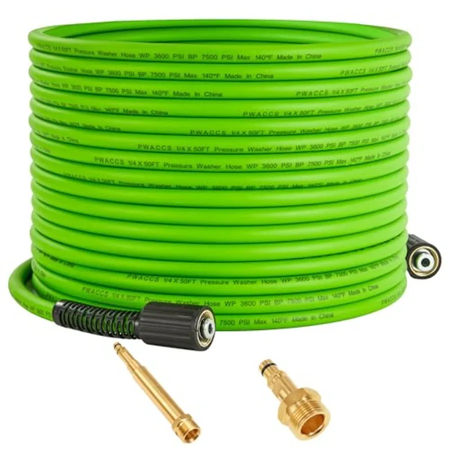 

Pressure Washer Hose 50 FT x 1/4" Power Washer Hose Kink Resistant High-Pressure Washing Extension Hoses with M22-14mm Fittings