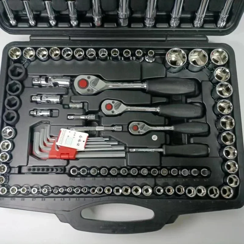 ใหม่ Multi-sppecification ratchet spanner ฮาร์ดแวร์รถซ่อมชุดเครื่องมือจุดช่างเครื่องมือฮาร์ดแวร์ซ่อมรถยนต์ 121 ชิ้นเครื่องมือ s