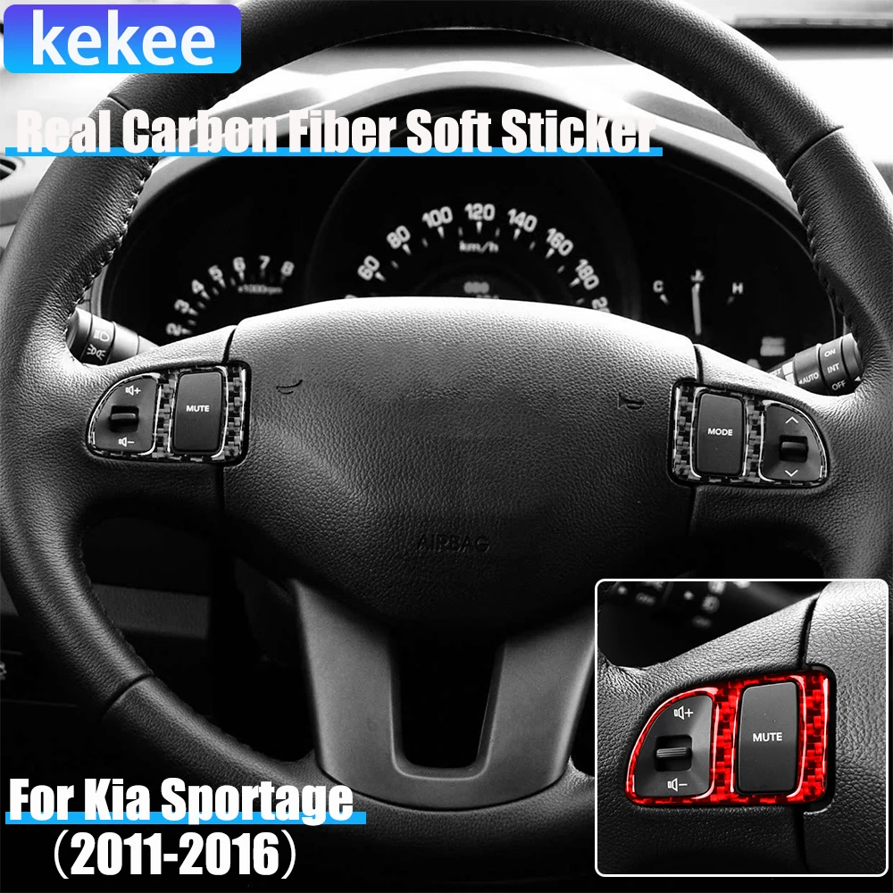 

Real Carbon Fiber Car Accessories Driver Wheel Button Trim Cover Soft Sticker For Kia Sportage 2011 2012 2013 2014 2015 2016