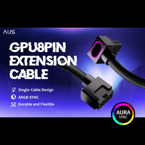 Cable de extensión AIJS GPU de 8 pines, cable de PC ARGB de tarjeta gráfica con 5V 3 pines, 18AWG 90 °   Diseño en ángulo recto, conector macho a hembra