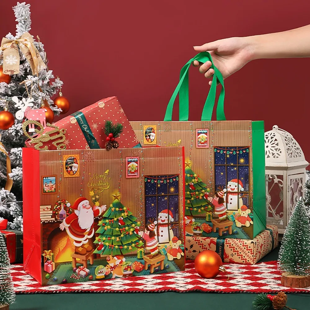 Bolsa de regalo de dulces y aperitivos de Navidad, bolsa de mano, regalo de embalaje, bolsa de compras navideña de Papá Noel, Feliz Navidad, 3 uds.