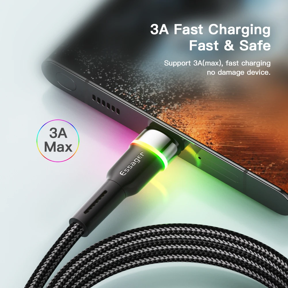 Essager 3A USB Type C Cable Mobile CellPhone Charger Fast Charging Cord For Xiaomi 11 12 Poco F3 Realme Huawei Oneplus Data Wire