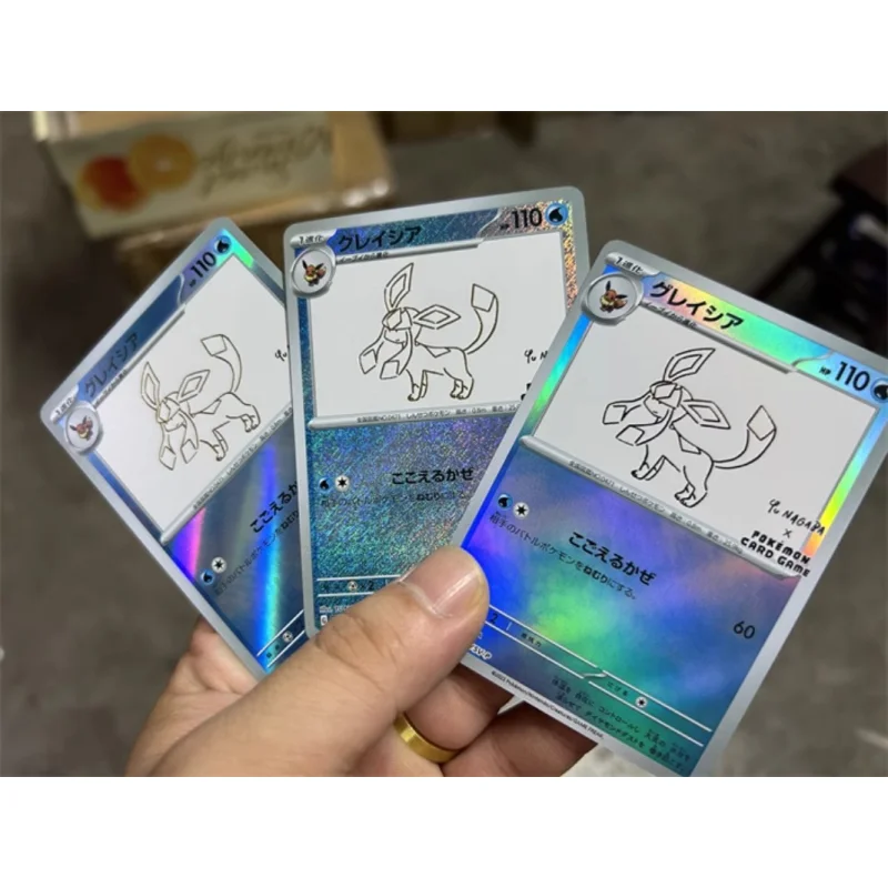 Pokémon Eevee Yu Stationary Anime Flash Stamping Card, Collection de jeux périphériques, Cadeau de vacances, DIY, 9 PCs/Set