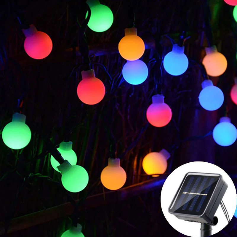 

Small White Ball Solar String Lights Fairy Light For Garden Yard Porch Wedding Party Yard Fence Decor Christmas Holiday Lighting