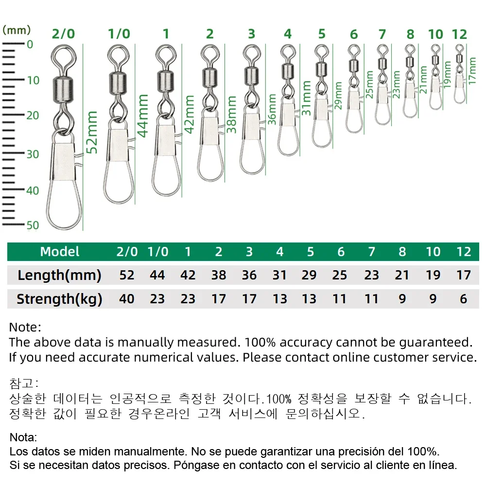 DNDYUJU 100pcs Fishing Connector Rolling Swivel with Interlock Snap Stainless Steel Snap for Fishhook Lure Tackle Fishing goods