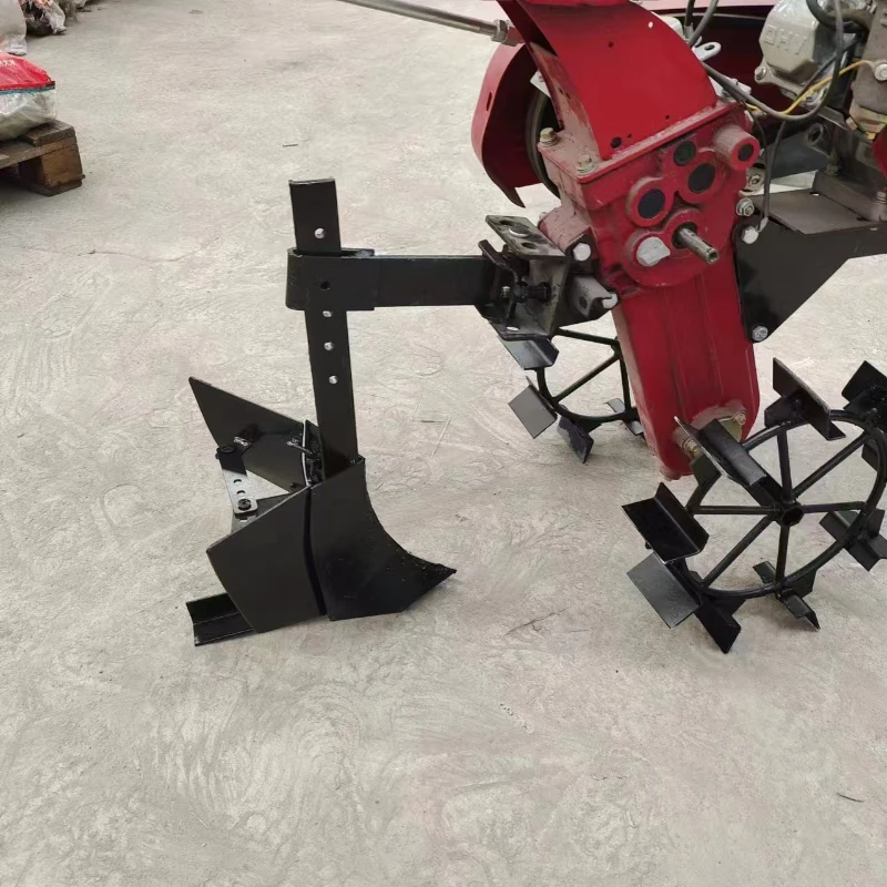 Micro tiller, trenching plow, adjustable height and width