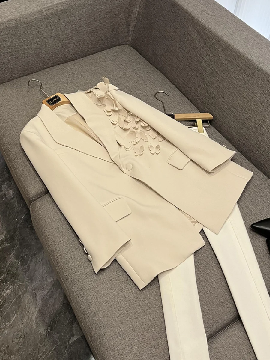 

Тяжелый свободный костюм-джат с текстурой горящих цветов для женщин, длинное пальто с классическим воротником