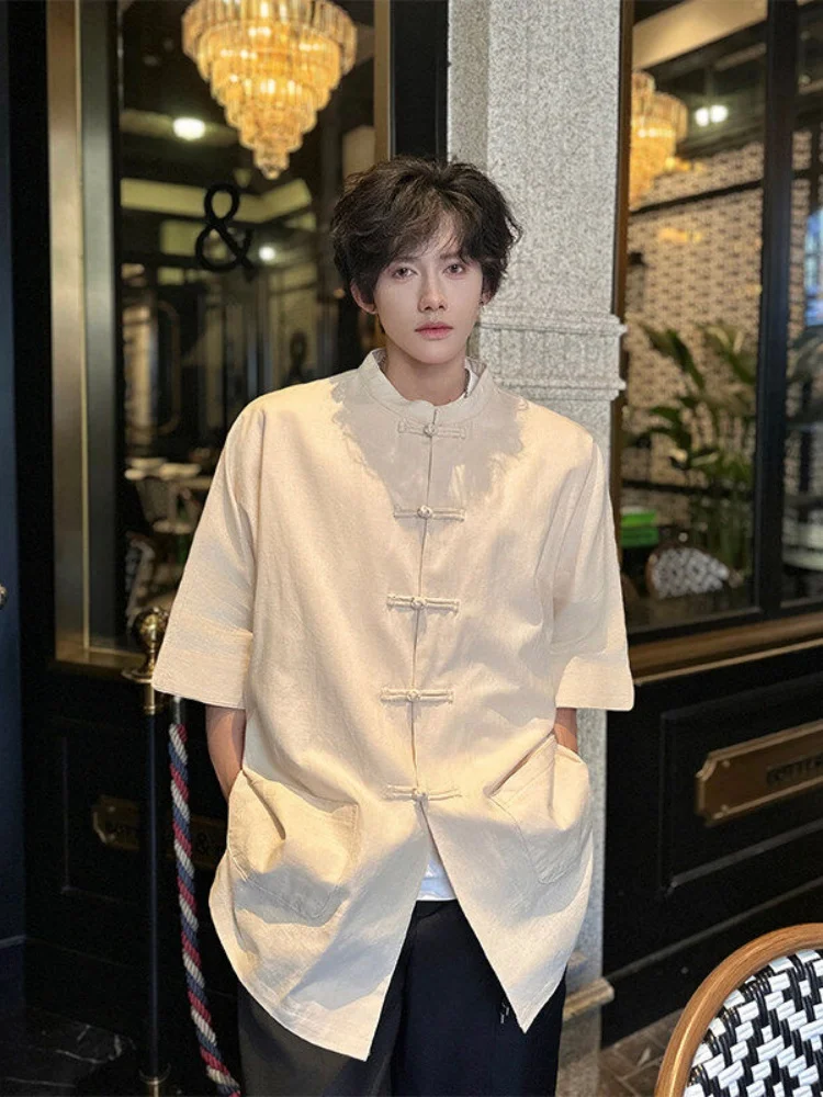 

Новая мужская легкая дышащая рубашка из хлопка и льна в китайском стиле с пуговицами, улучшенный костюм Тан/Ханьфу