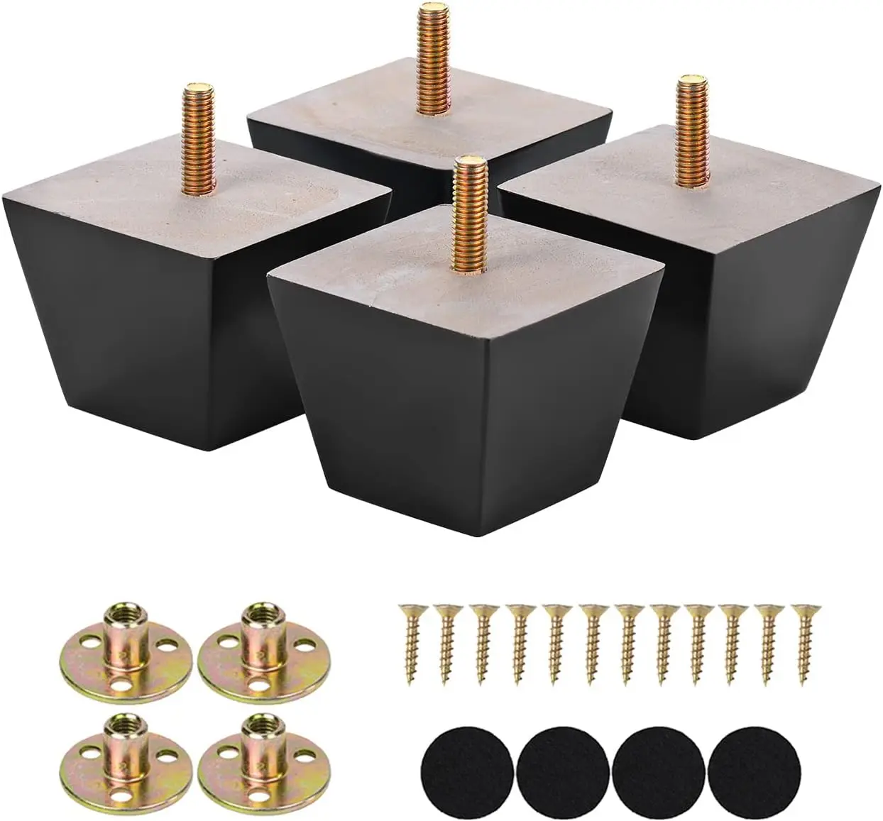 

2 Inch Black Square Wood Furniture Legs Set of 4 - Replacement Sofa Couch Feet with M8 Bolt