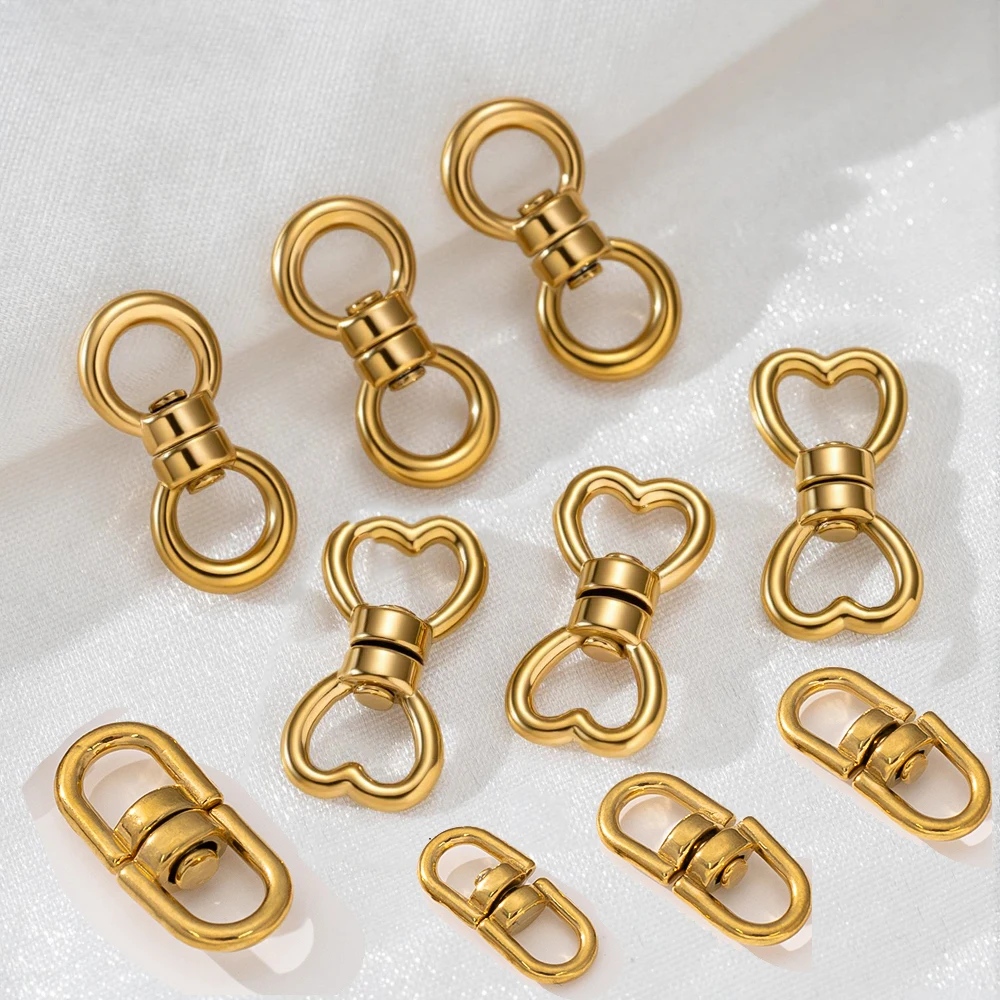 5pcs Stainless Steel Closed Swivel Buckle Square Heart Hook Clasp Rotating Buckle Keychain Chain Connectors DIY Jewelry Making