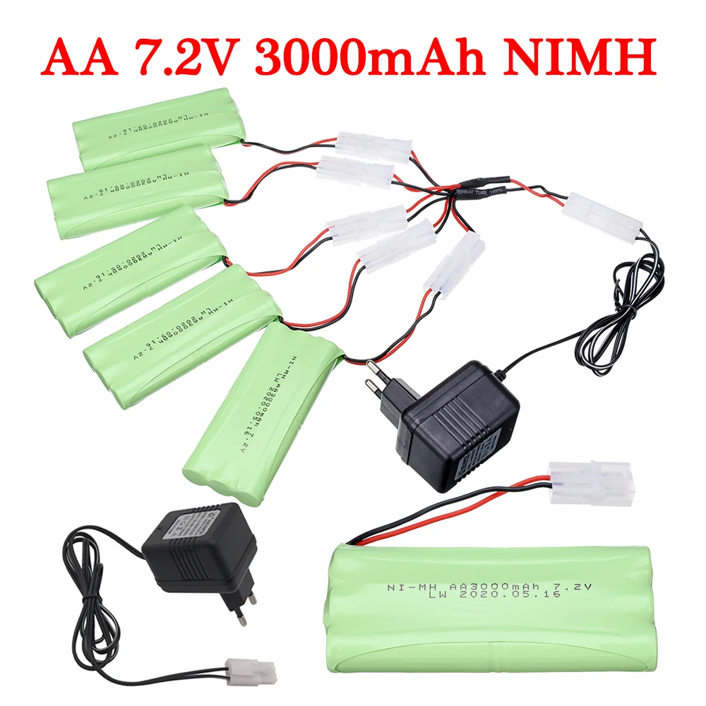 RC 장난감 자동차 RC 탱크용 Ni-MH 배터리, RC 트럭, RC 로봇, RC 건, RC 보트 액세서리, AA 7.2V, 3000mah, NIMH 배터리 팩, 7.2V