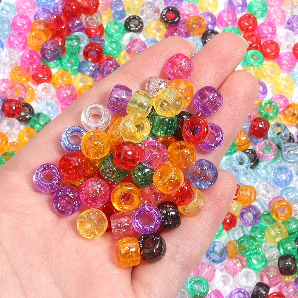 200pcs 6x9mm Colorful Pony Beads Clear Fashion Big Hole Acrylic Beads Kids DIY Jewelry Bracelet Necklace Hair Beads for braids - view 3