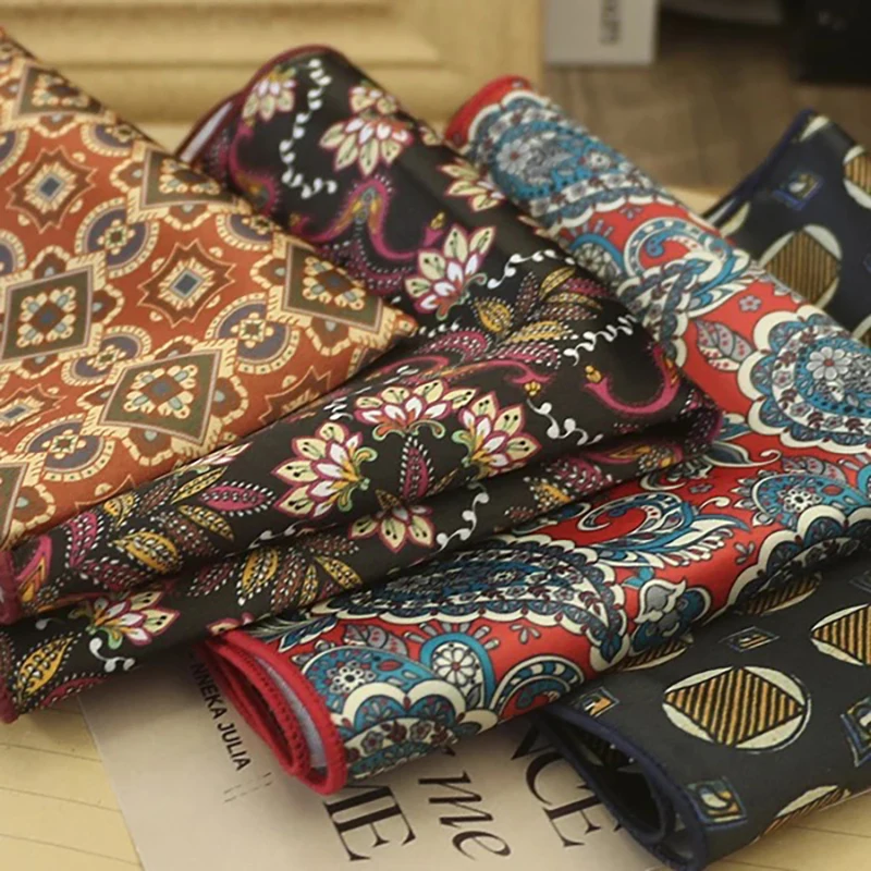 23 سنتيمتر رجل البني جيب مربع الأزهار منقوشة المطبوعة منديل فاخر موضة التعادل دعوى اكسسوارات حفل زفاف العريس المنديل #1