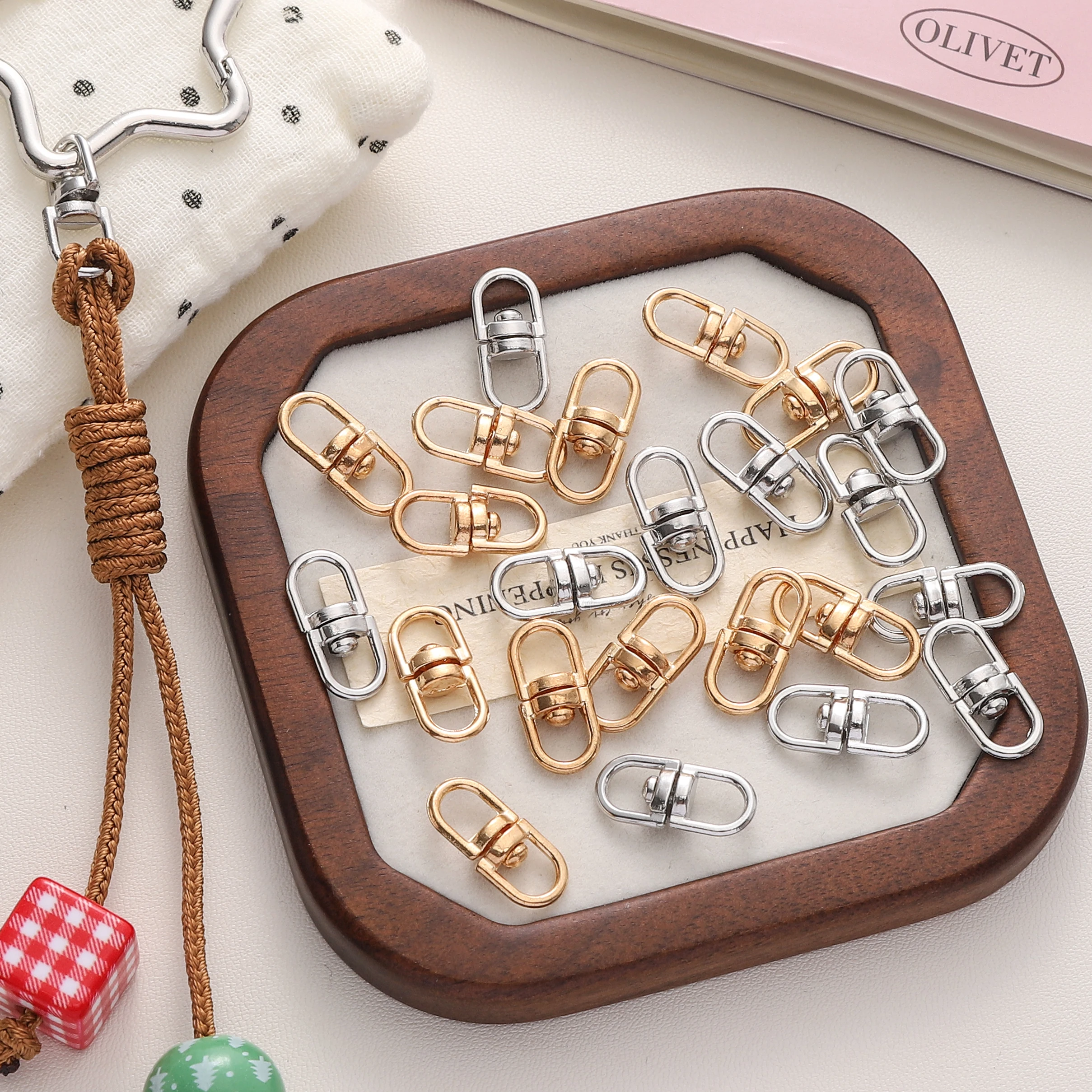 10/20Pcs 8x19mm KC Gold/Rhodium Color Alloy 360 Degree Rotatable Clasps For Jewelry DIY Making Keychain Bag Pendant Findings